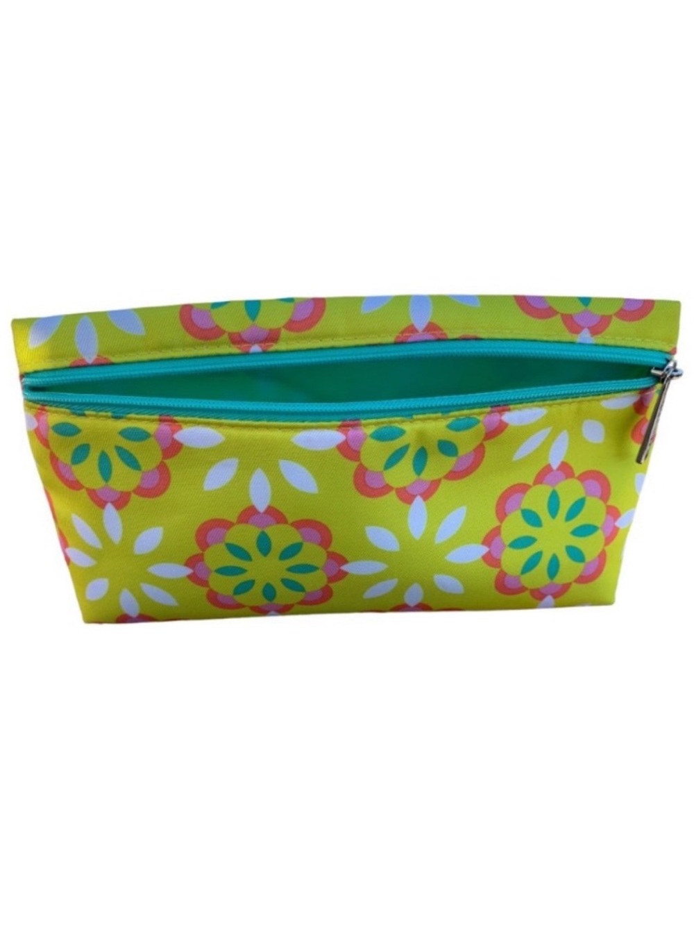 Clinique Lime Green & Teal Flower Cosmetic Makeup Travel Bag NWOT